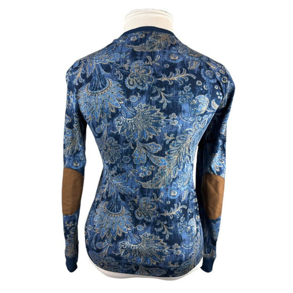 NWT Lauren Ralph Lauren Paisley Print LS Suede Elbow Shoulder Zip Top Blue Large - Picture 8 of 14